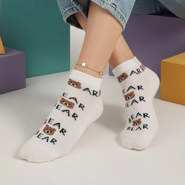 جوراب نیم ساق پنبه ای طرحدار خرسی 7019 روما